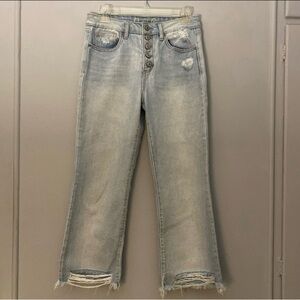 REWASH Vintage High Rise Waist Button Fly Distress Crop Light Wash Jeans 5/27